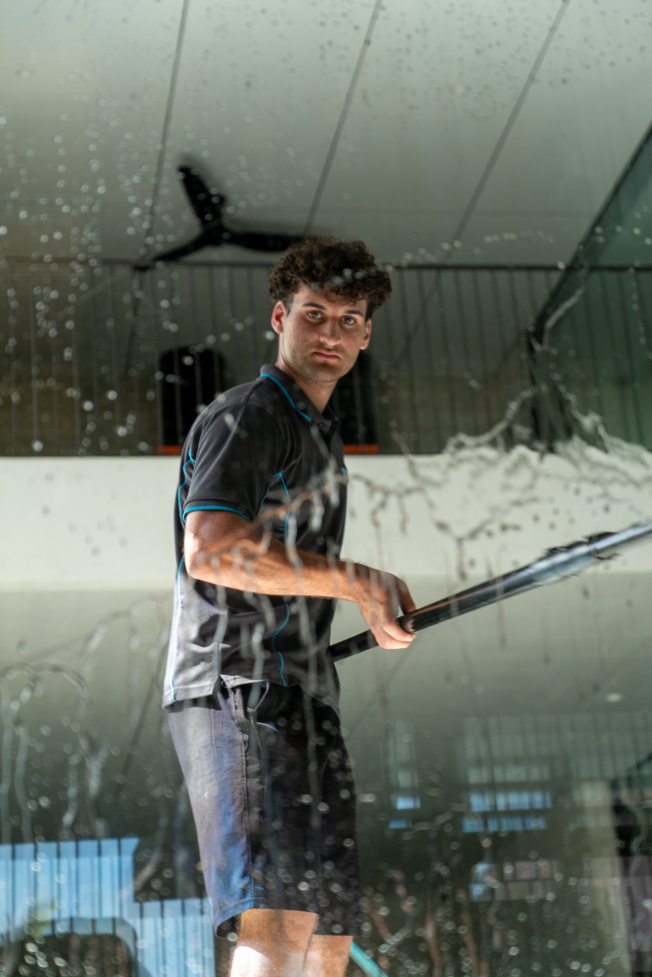 Through-glass portrait